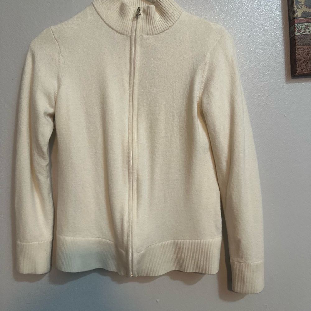 Fairway & Greene Cream Zip-Up Sweater